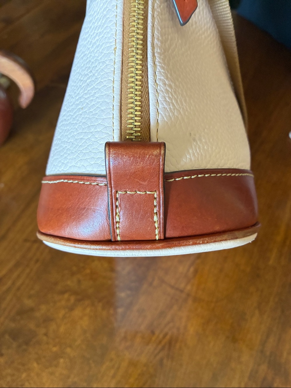 Dooney & Bourke Cream Pebbled Leather Satchel with Brown Trim - Picture 5 of 9
